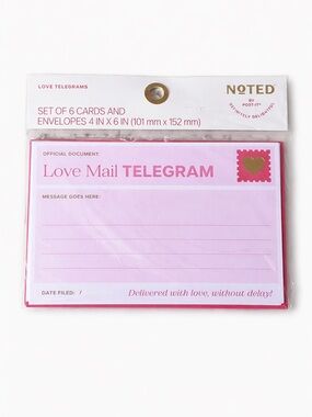 Noted by Post-it Pink Love Mail Telegram Cards - Set of 6